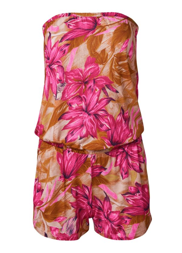 Strapless Casual Romper - Pink Multi
