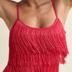 Tiered Fringe Mini Dress - Red - Image 3