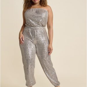 Strapless Sequin Jumpsuit - Champagne - Image 7