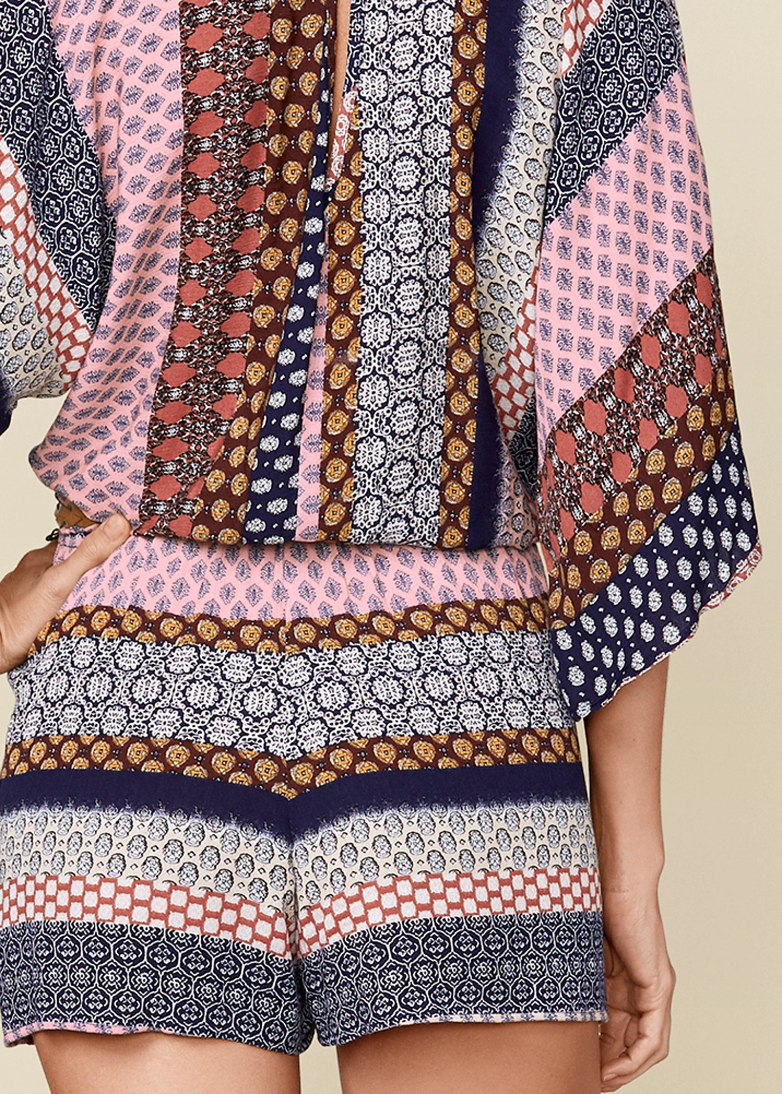 Mixed Print Romper - Navy Multi - Image 5