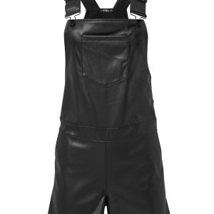 Faux Leather Overalls - Jet Black - Image 5