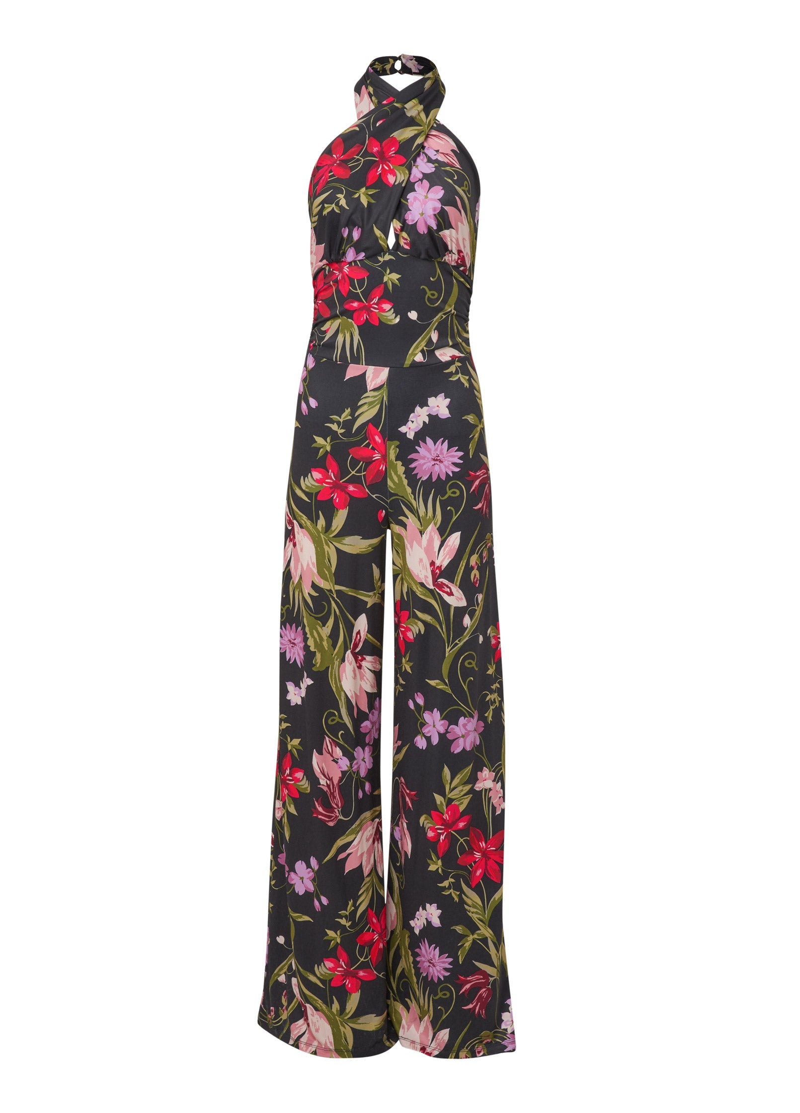 Cross-Neck Halter Jumpsuit - Black Multi - Image 5