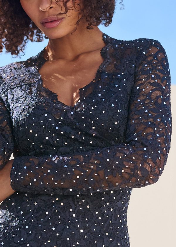 Lace Sparkle Mini Dress - Navy