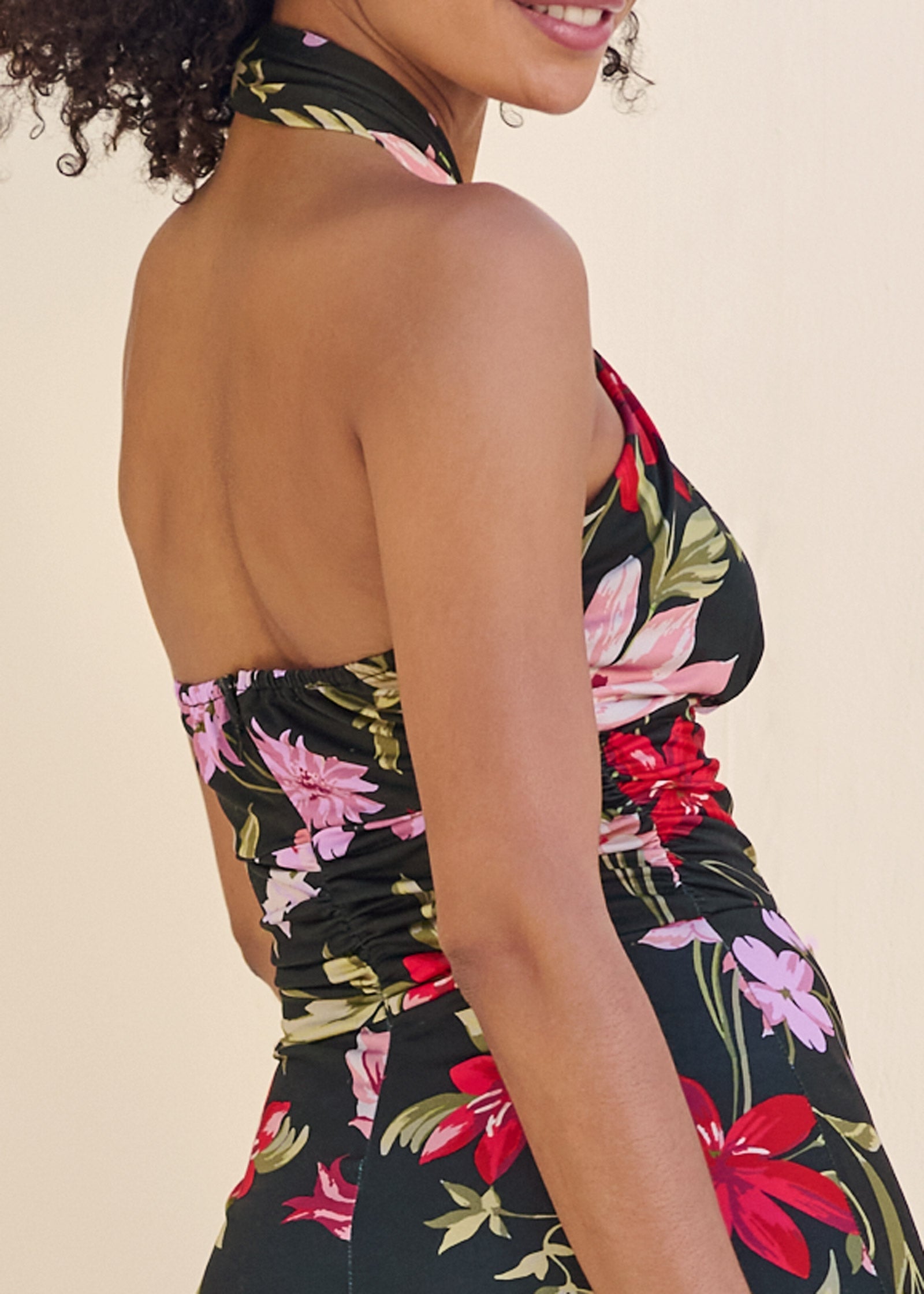 Cross-Neck Halter Jumpsuit - Black Multi - Image 4