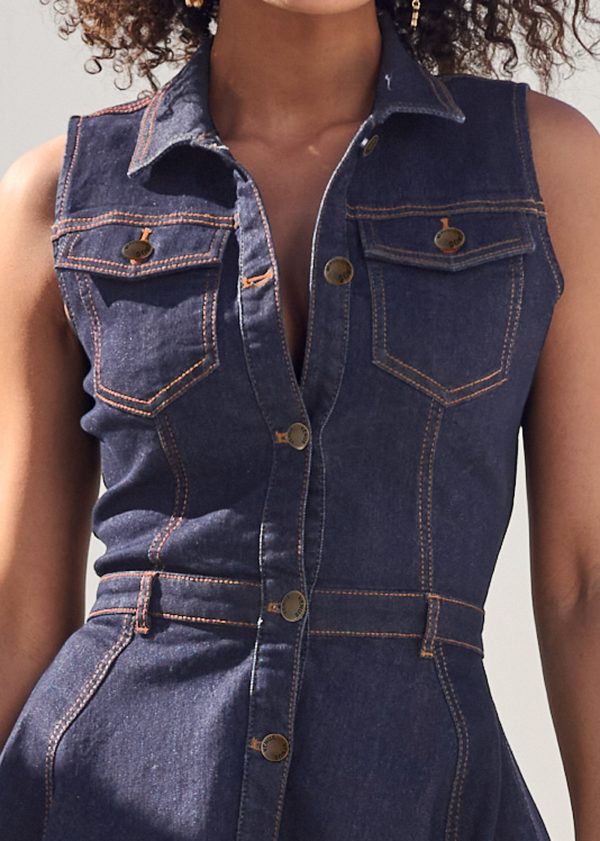 Button-Front Denim Dress - Indigo Blue