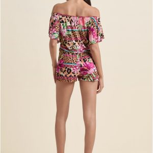 Off-The-Shoulder Romper - Beige Multi - Image 3