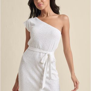 One-Shoulder Sequin Dress - White