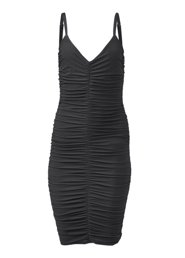 Ruched Mini Dress - Jet Black