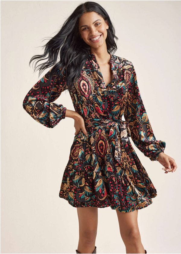 Burnout Velvet Mini Dress - Black Multi