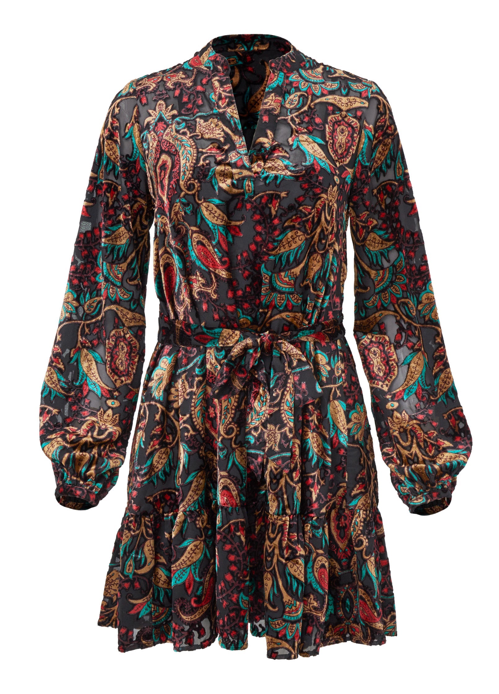 Burnout Velvet Mini Dress - Black Multi - Image 6