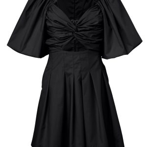 Puff Sleeve Taffeta Dress - Jet Black - Image 5