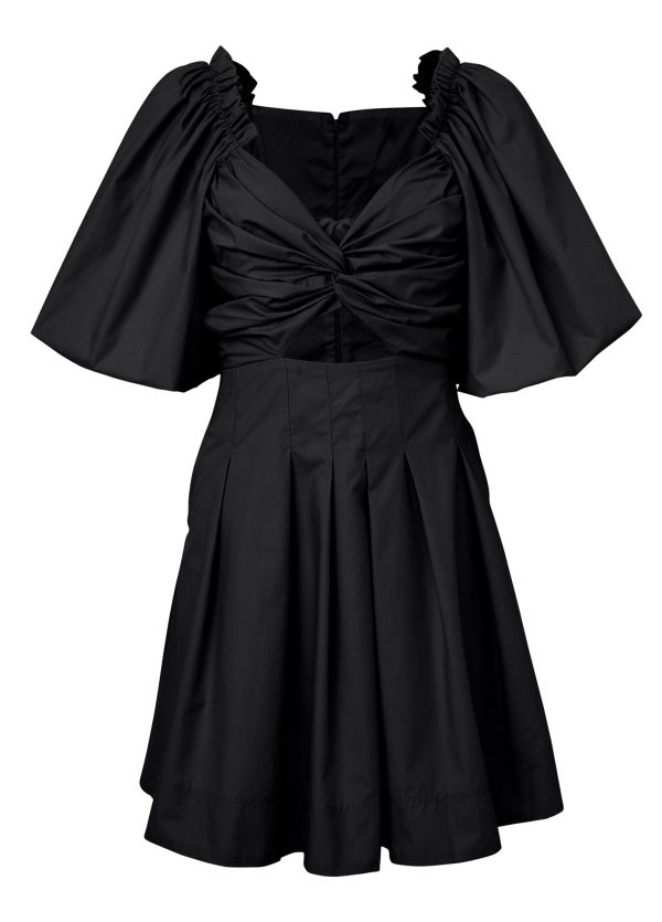 Puff Sleeve Taffeta Dress - Jet Black