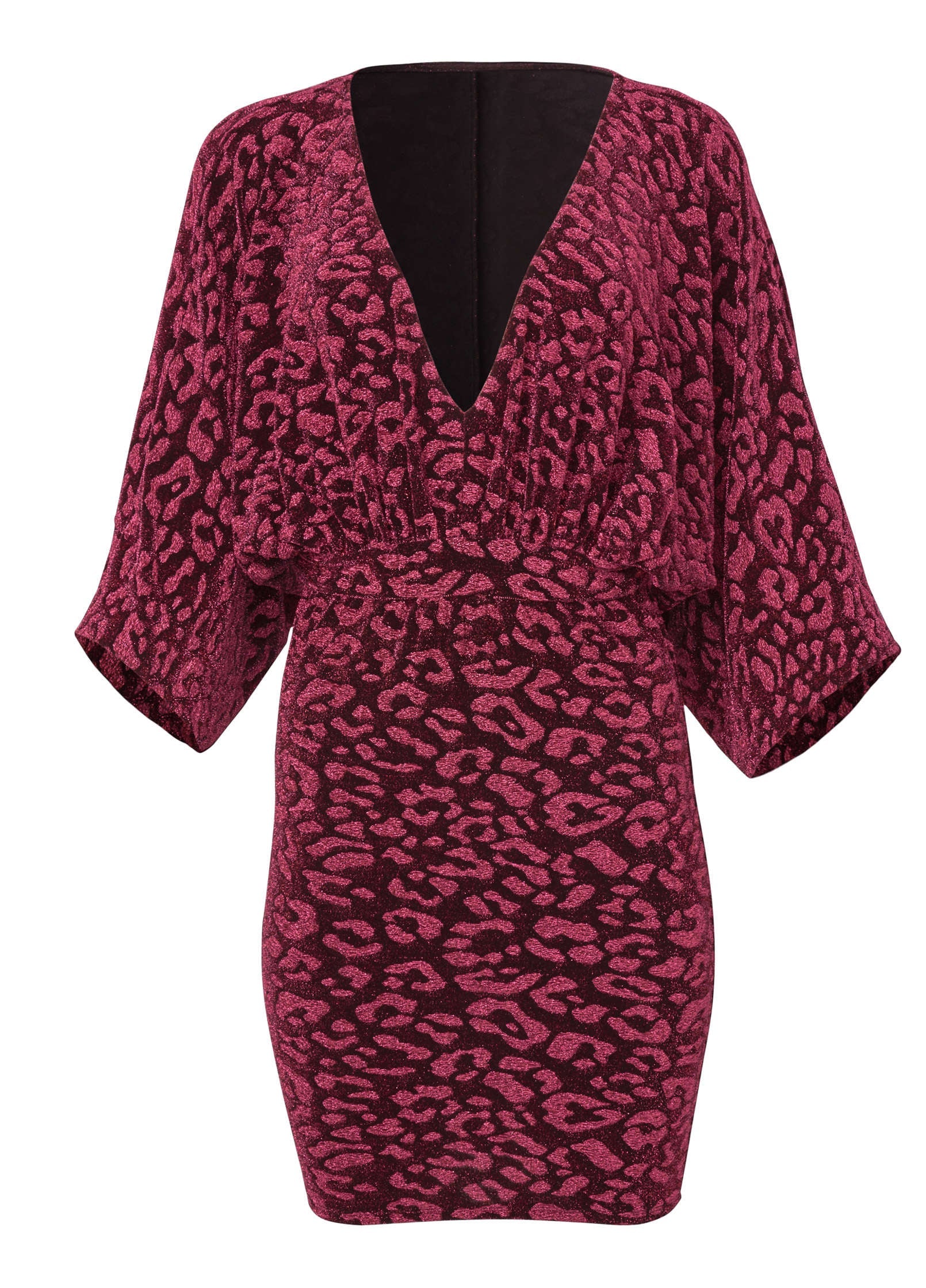 Metallic Leopard Mini Dress - Black & Pink - Image 5