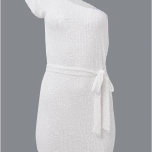 One-Shoulder Sequin Dress - White - Image 6