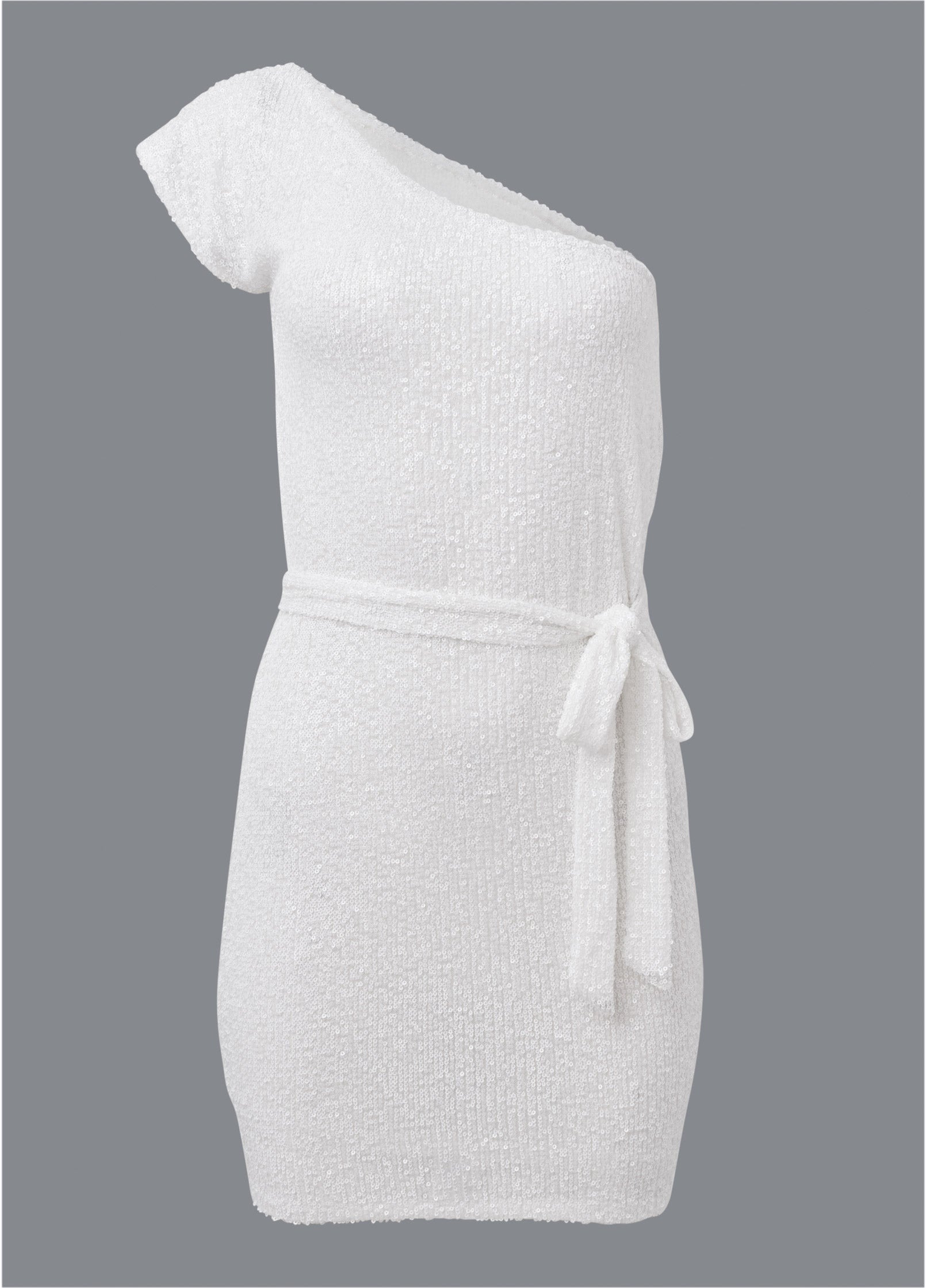 One-Shoulder Sequin Dress - White - Image 6