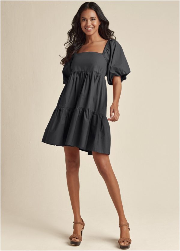 Puff Sleeve Mini Dress - Jet Black