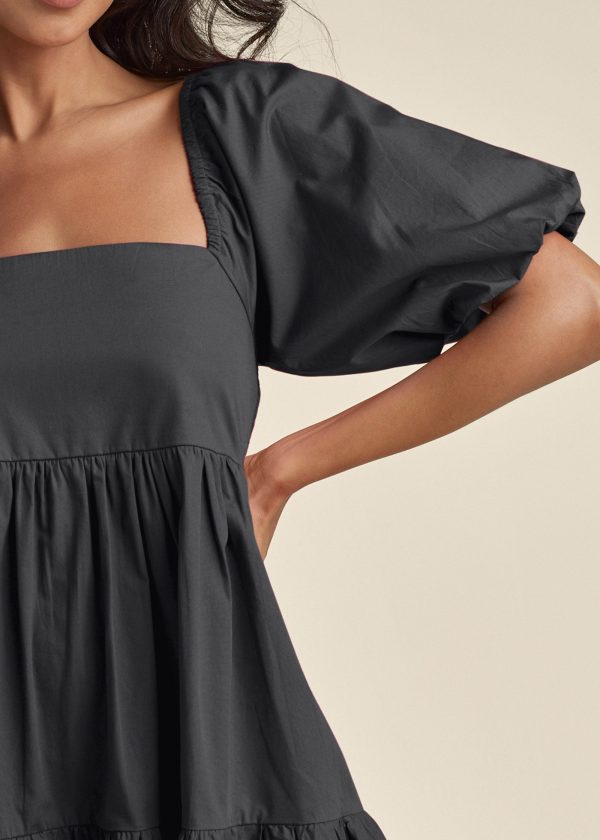 Puff Sleeve Mini Dress - Jet Black