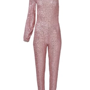 Sequin One-Shoulder Jumpsuit - Peach - Image 5