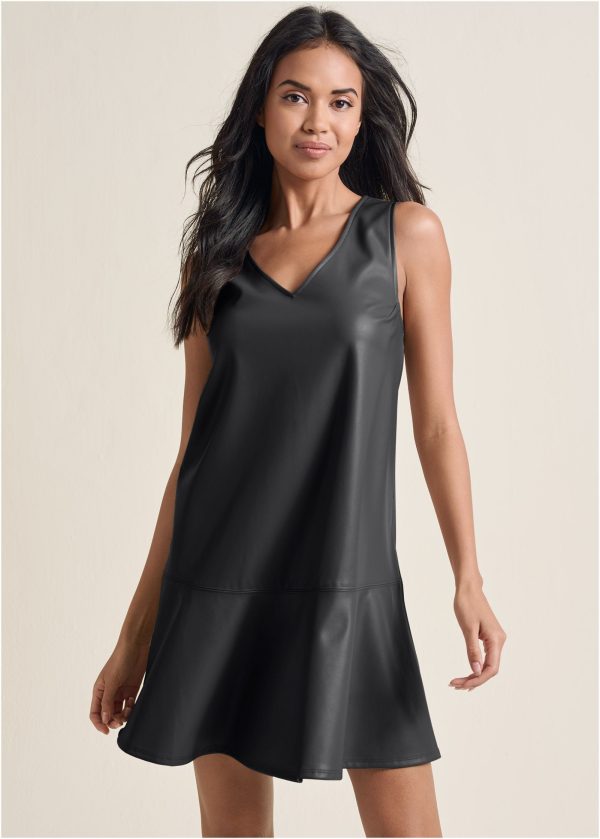 Faux Leather Mini Dress - Jet Black
