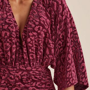 Metallic Leopard Mini Dress - Black & Pink - Image 3