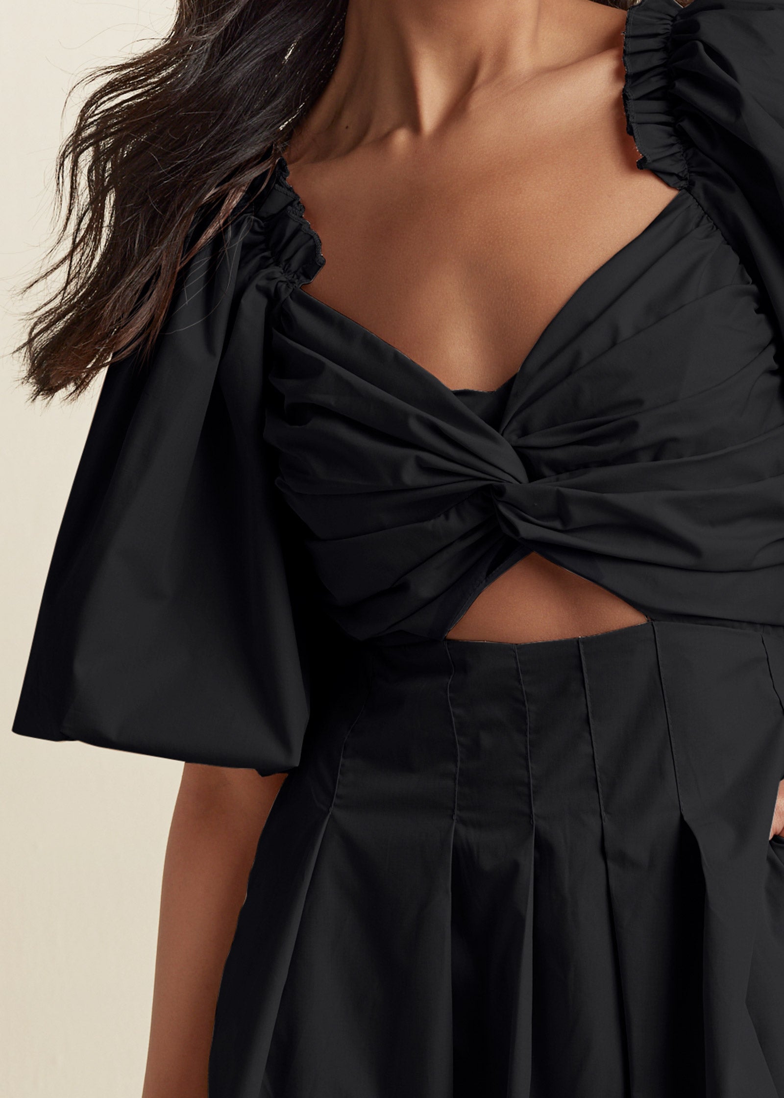 Puff Sleeve Taffeta Dress - Jet Black - Image 3