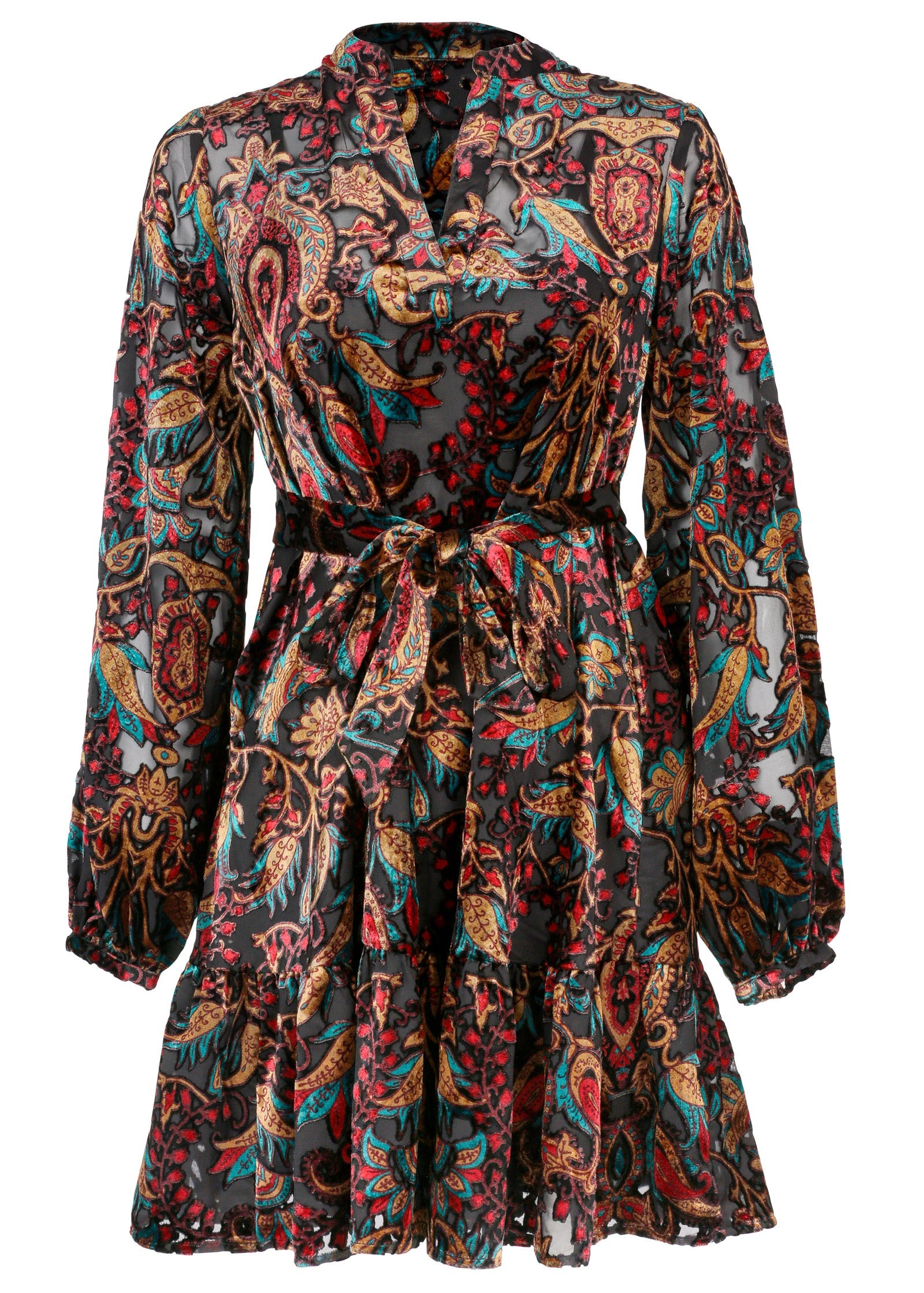 Burnout Velvet Mini Dress - Black Multi - Image 7