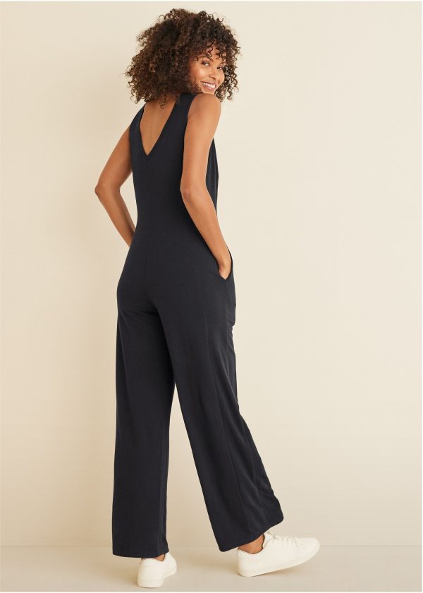 Relaxed V-Neck Jumpsuit - Jet Black