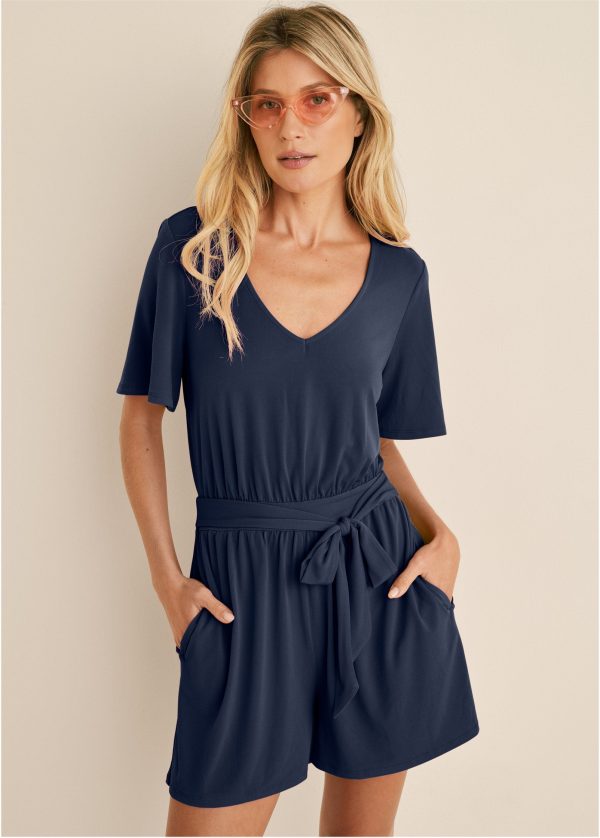 Tie Waist Romper - Navy