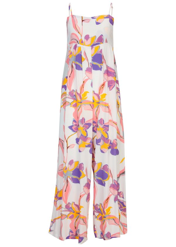 Square Neck Printed Jumpsuit  - White Multi
