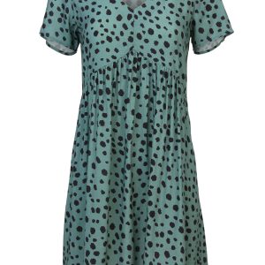 Printed V-Neck Dress - Green & Black - Image 4
