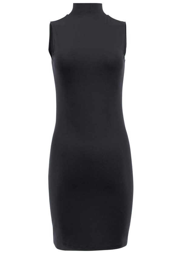Mock Neck Mini Dress - Jet Black