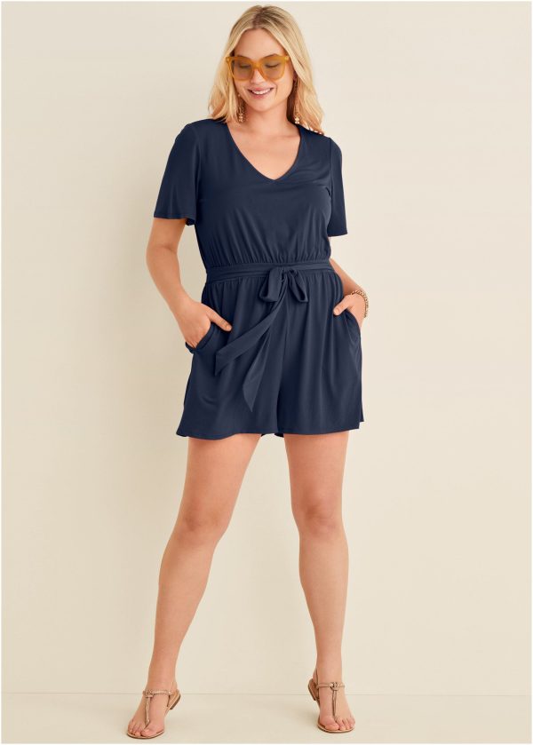 Tie Waist Romper - Navy