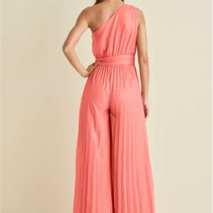 Gold Foil Pleated Jumpsuit - Coral - Image 2