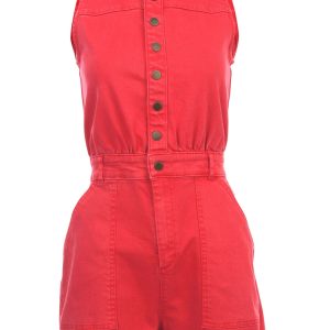 Twill Utility Romper - Scarlet - Image 3