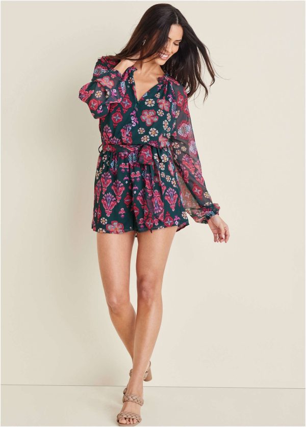 Crinkle Chiffon Romper - Modern Folk Floral