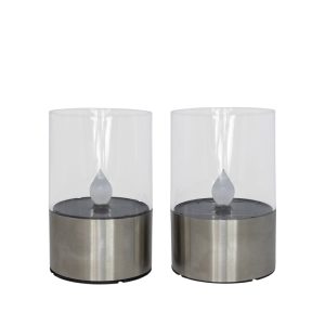 Cozzy solcelle bordlampe st?l 2 stk. ?7,5xH11 cm