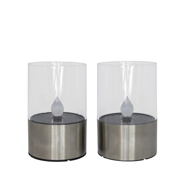 Cozzy solcelle bordlampe st?l 2 stk. ?7,5xH11 cm